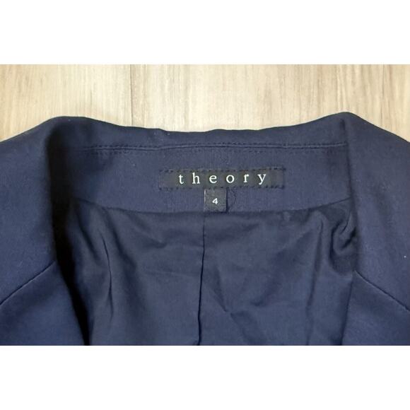 THEORY Shinna C Pryor Blazer Leather / Viscose Combo Navy / Black-Brown Size 4 - Picture 9 of 16